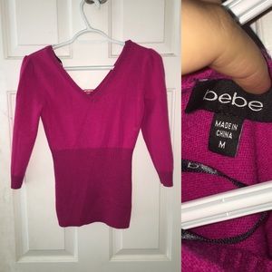 Bebe Fuchsia V neck Shirt