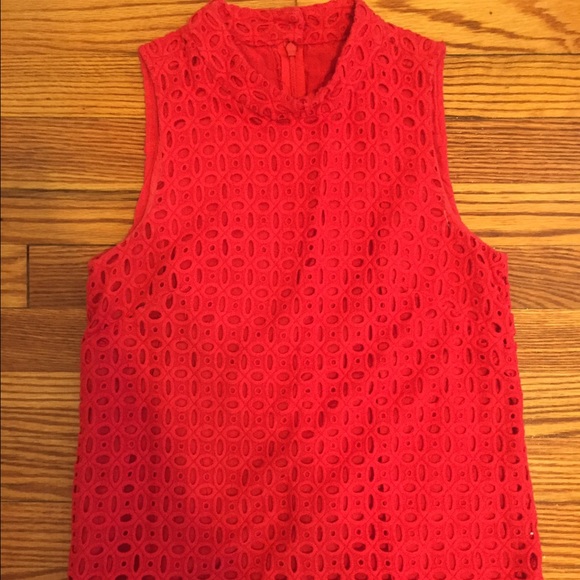 J Crew Red Eyelet Top