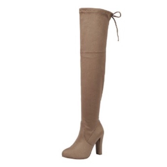 Taupe Suede Over the Knee Boots - Picture 2 of 3