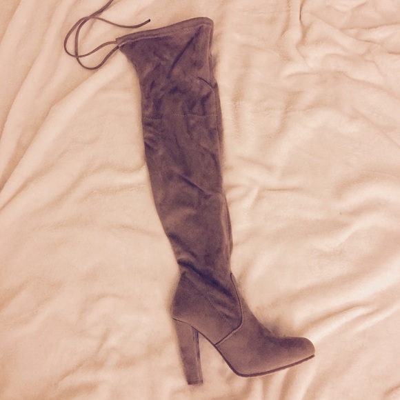 Taupe Suede Over the Knee Boots - Picture 3 of 3