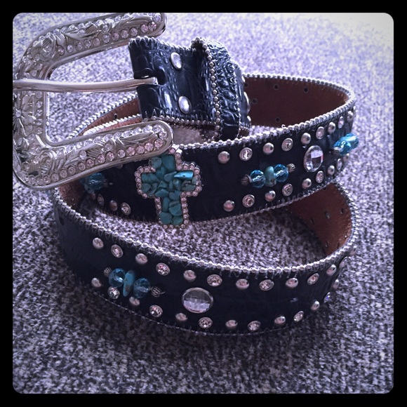 Turquoise cross cowgirl bling belt
