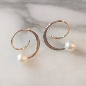 14K Gold and Pearl Swirl Earrings