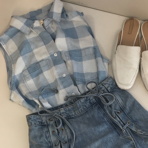 AJ Andrea Jovine Light Blue Check Top