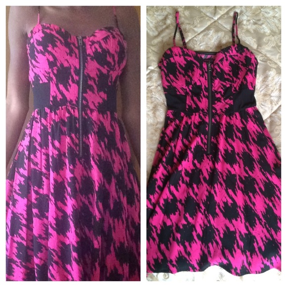 Pink and black skater dress