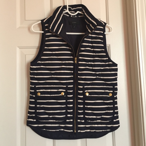 J. Crew Jackets & Blazers - J. Crew Navy and White striped puffer vest