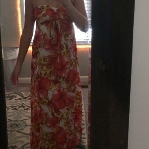 Floral, strapless, maxi dress