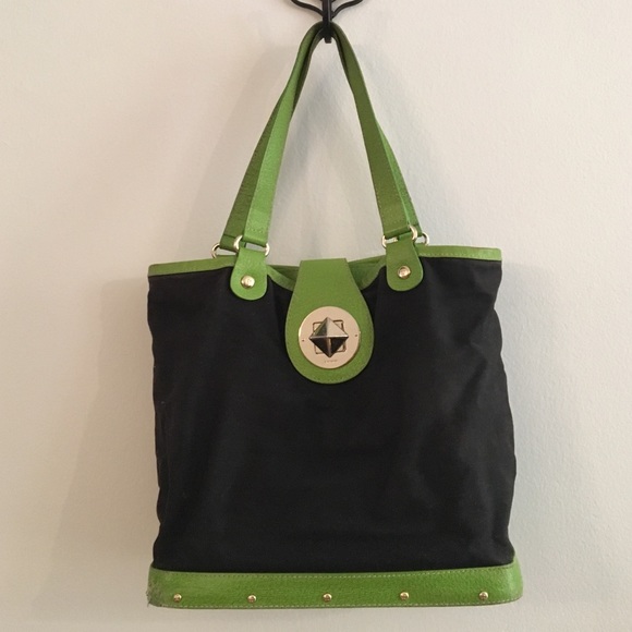 Kate spade green/black wood bottom bag