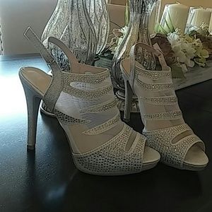 Silver rhinestone heels