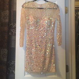 La Femme Nude Illusion CZ 3/4 Sleeve Dress