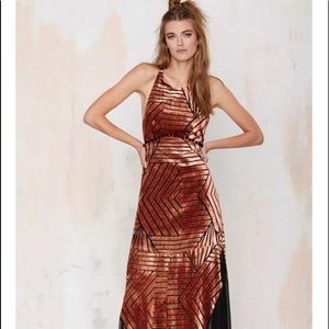 Long orange & black velvet gown