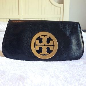Tory Burch Black/Gold Logo Clutch Crossbody