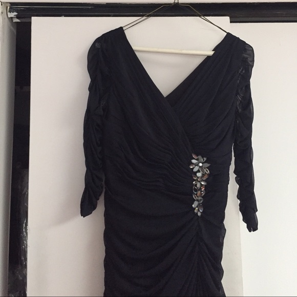 Navy blue evening gown.