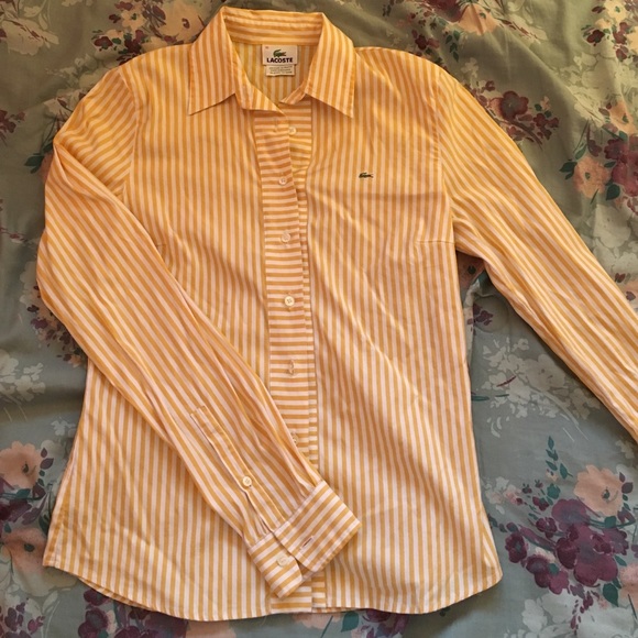 Yellow & White Striped Lacoste Button Down Shirt