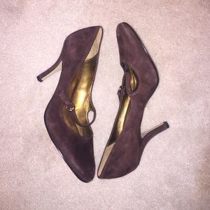 Anne Klein Brown Suede Mary Jane Heels