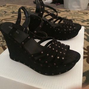 Black studded wedges