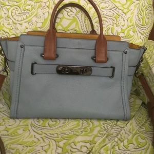 Coach color block blue and gold hand bag