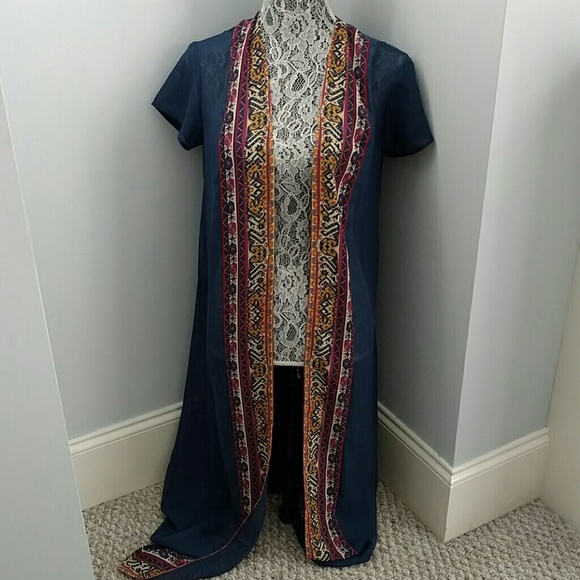 Royal blue long kimono / Shaw - Picture 1 of 3
