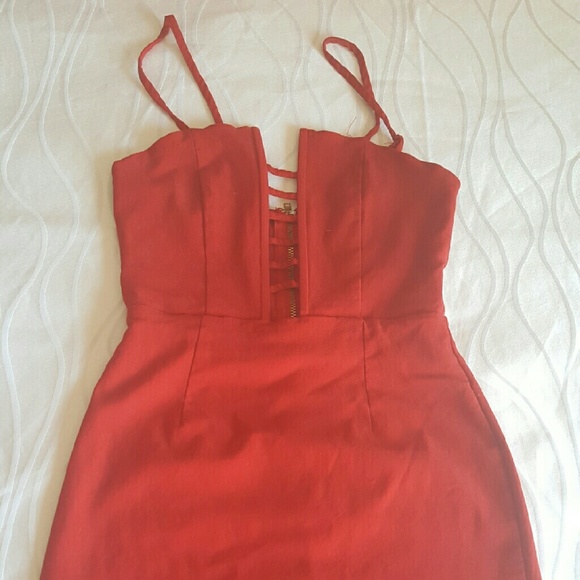 Red cut out body con dress