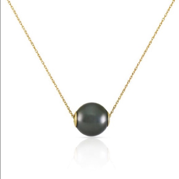 14K. Gold Necklace with 16.0 mm black Shell Pearl - Picture 2 of 3