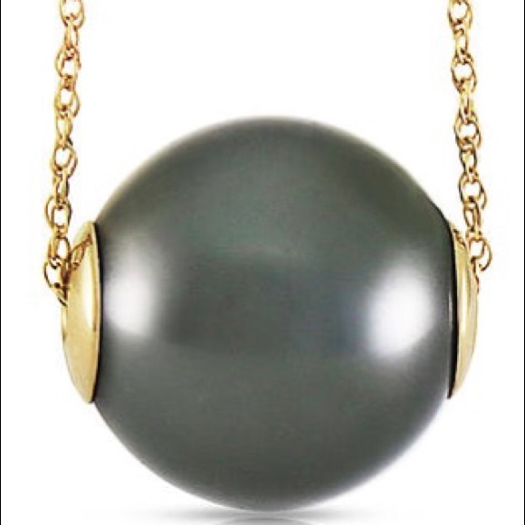 14K. Gold Necklace with 16.0 mm black Shell Pearl - Picture 3 of 3