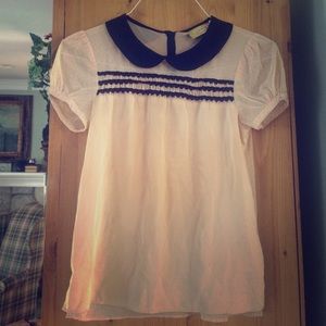 Cream lace short sleeve Princess Vera Wang blouse