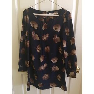 Blue dress with tan flowers size S