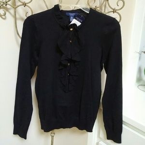 NWT Chaps black ruffle sweater small