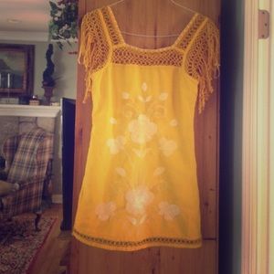 Free people yellow mustard embroidered dress