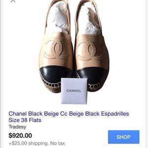 New Chanel lamb skin nude and black espadrilles