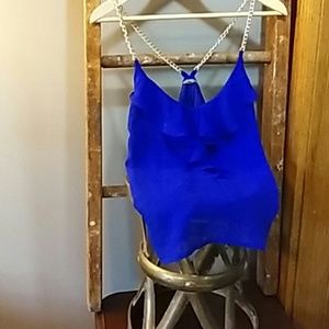 Blue chain strap tank top