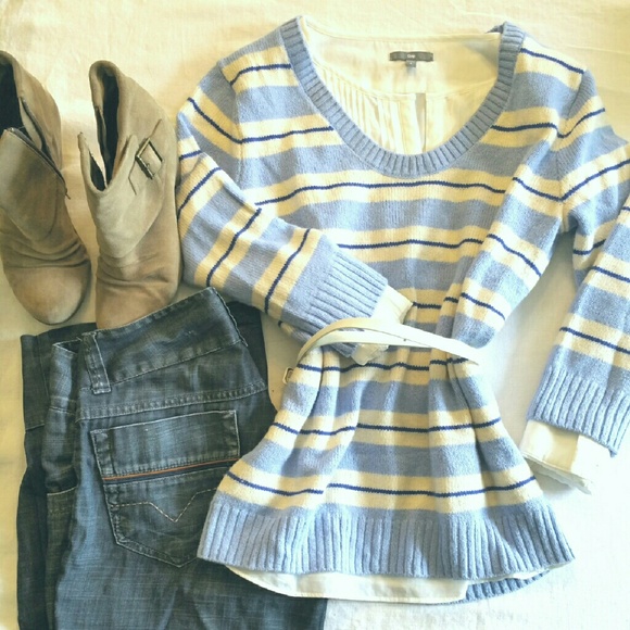 Gap Striped 3/4 Sleeve Sweater