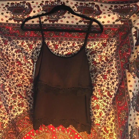 Black, double tiered lace&linen top