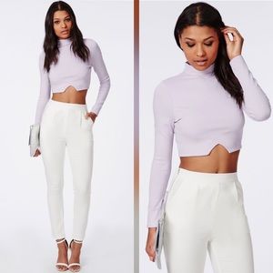 MISSGUIDED LONG SLEEVE HIGH NECK CROP TOP LILAC