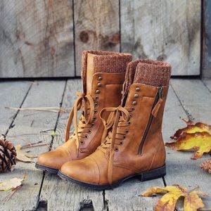Combat boot with sweater cuff