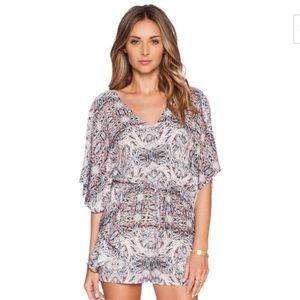BCBGeneration Caftan Romper in Sea Coral Combo
