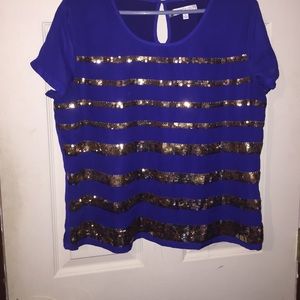 Blue and gold sequined jlo top