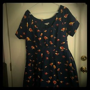 Eshakti navy blue bird print dress