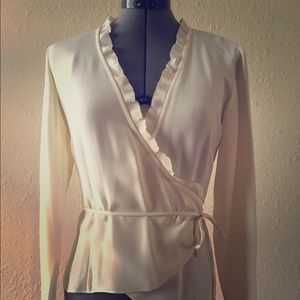 Ann Taylor Loft ivory silk wrap blouse