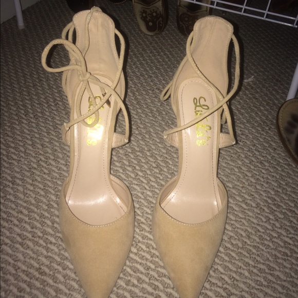 Lulus lace up tan heels