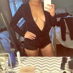 Black Deep V Neck Bodysuit