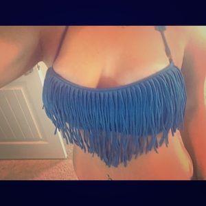 Bright blue fringe bikini top! 💙