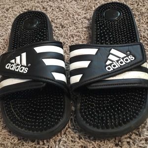 Adidas black and white slides