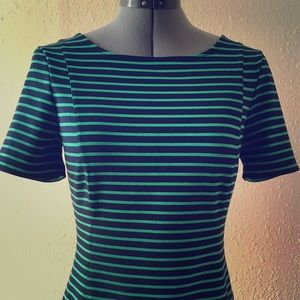 Navy/Kelly Green stripe seamed pullover knit top