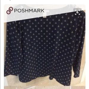 J crew navy and cream silk top with anchors