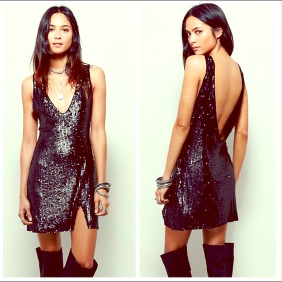 Free People Black Sequin Dress Sz S