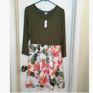 Olive green and floral dress