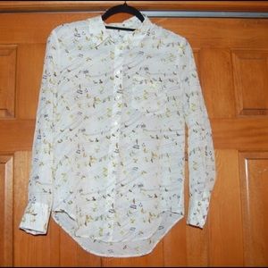 Madewell Silk Button Down Bird Print