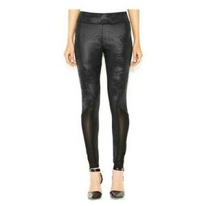 RACHEL ROY Black Printed Mesh Inset Leggings
