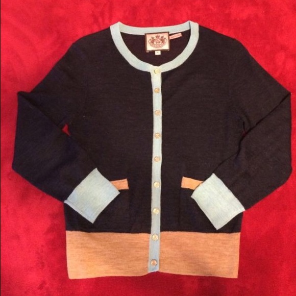 Juicy Couture Alpaca Navy Colorblock Cardigan Sz S