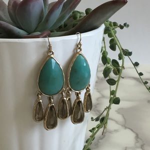 Turquoise colored stone and gems dangle earrings